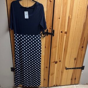 MOA USA Navy and White Polka Dot Maxi Dress